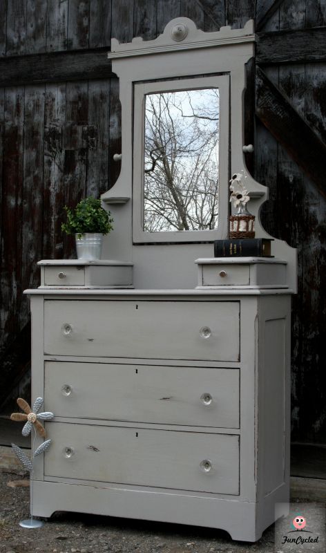 Antique Grey Dresser with Mirror For Sale