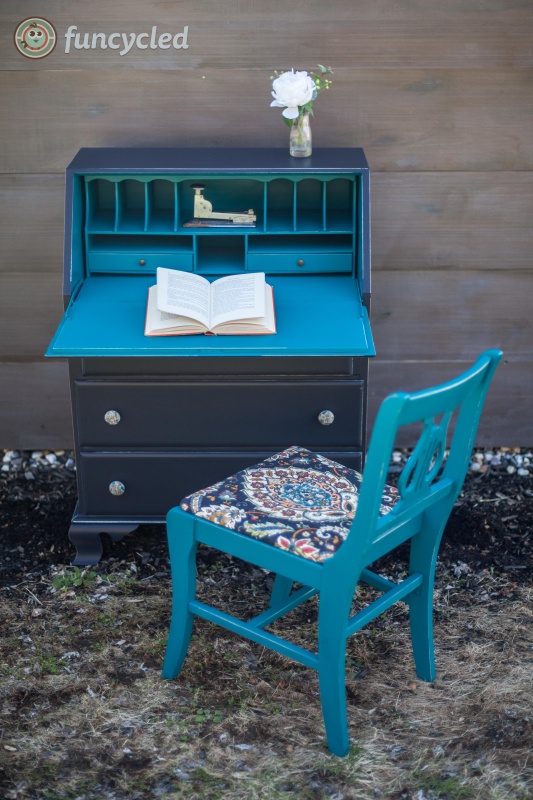 Teal and Gray Secretary Desk 