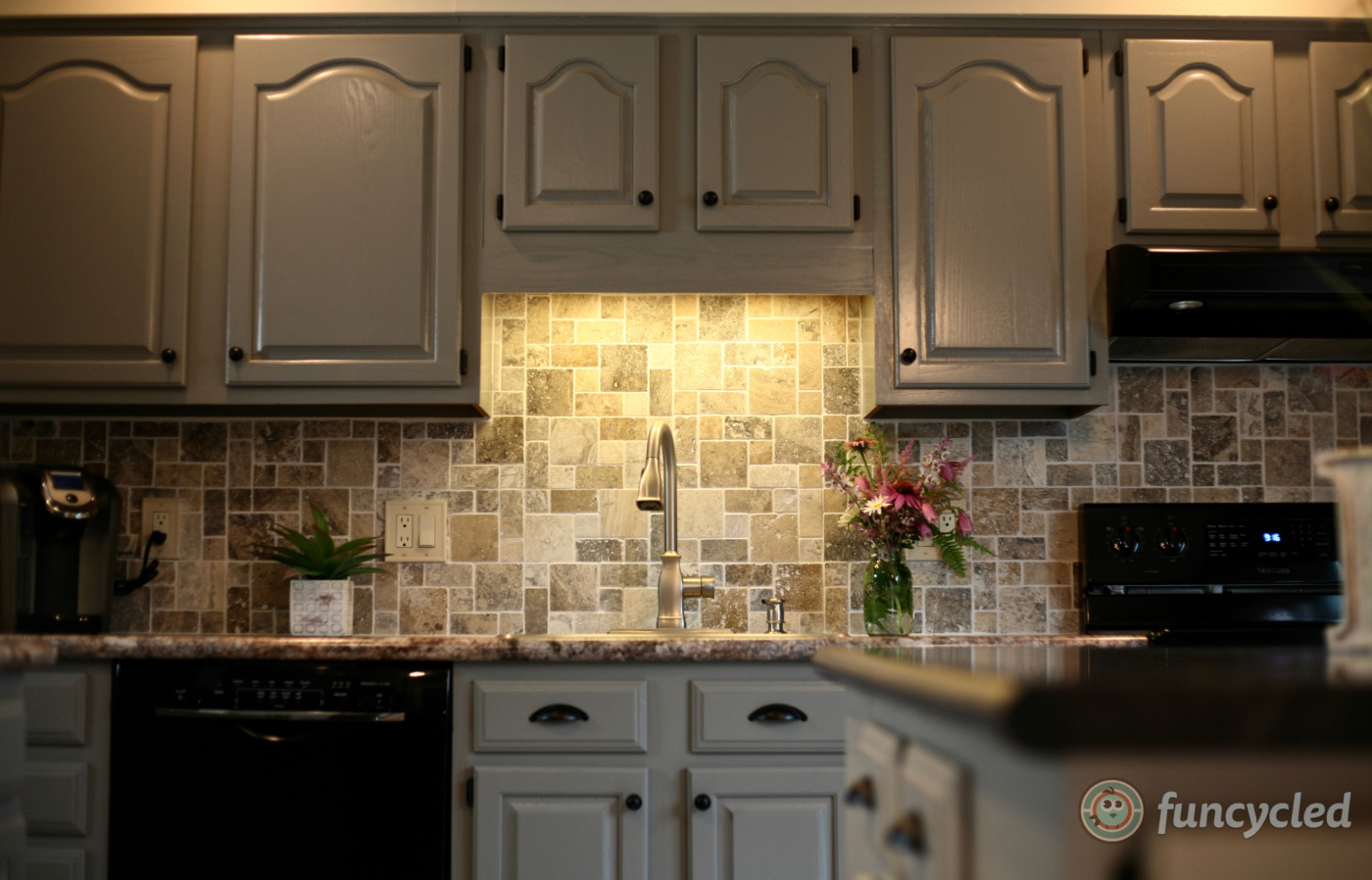 Gray Painted Oak Cabinets And Kitchen