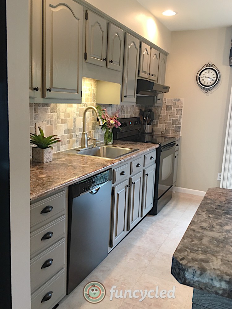 Gray Painted Oak Cabinets and Kitchen Makeover Tuesday Treasures