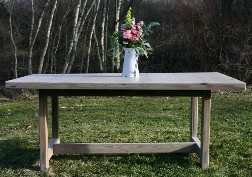 refinished orange oak table with Valspar Sunbleached