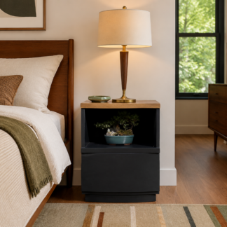 Vintage Black Wood Nightstand End Table