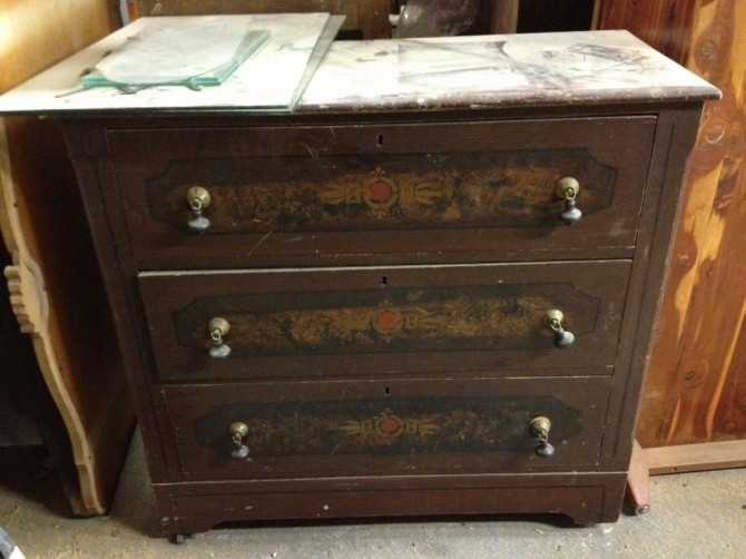 Antique Grey Dresser With Mirror For Sale FunCycled   Grey Dresser Before 670x502 