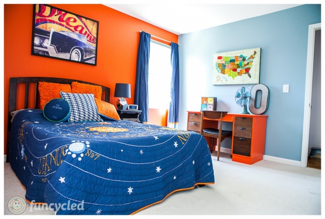 Orange and Blue Boy's Room Makeover - Tuesday's Treasures - FunCycled