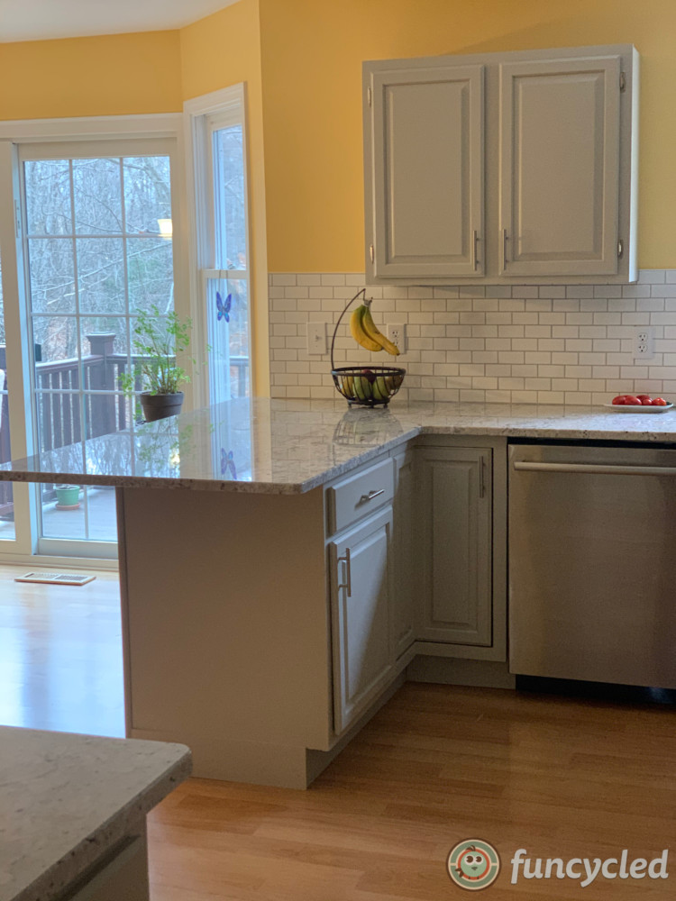 Bright Yellow Kitchen With Gray Cabinet, Kitchen Cabinet Colors With Yellow Walls
