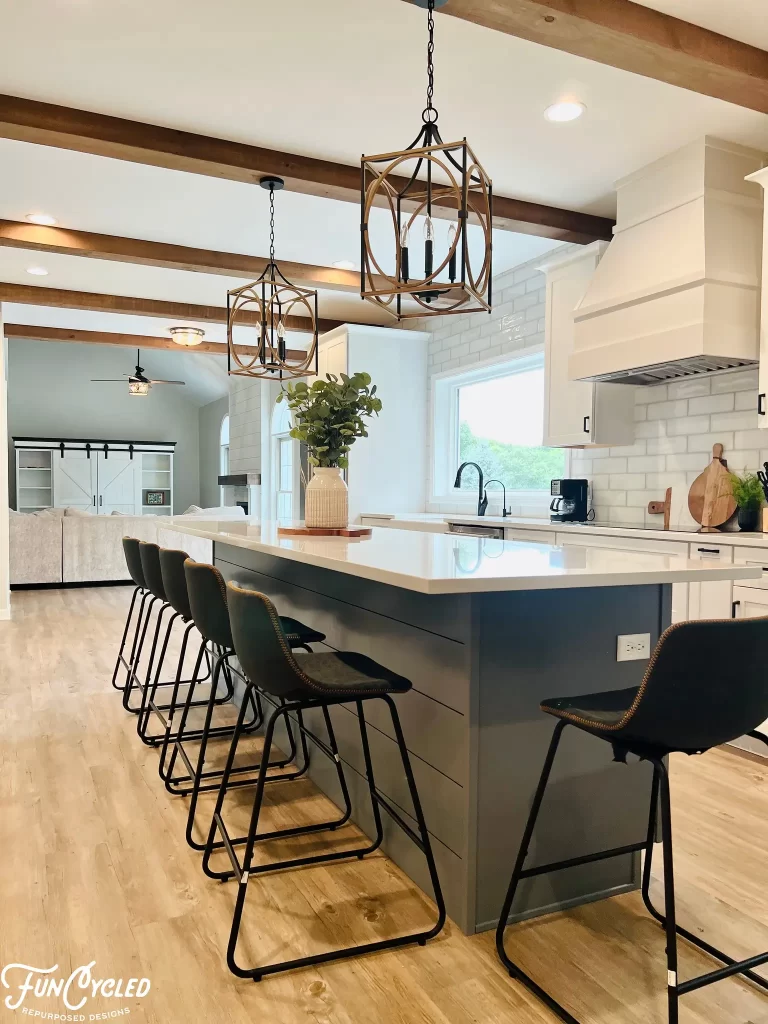 painted kitchen island with shiplap